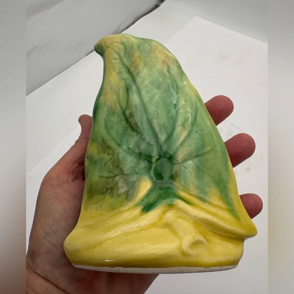 Mid-Century Modern Handcrafted Green and Yellow Leaf Vase